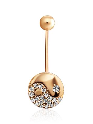 Yin-Yang Motif Gilded Silver Crystal Navel Piercing, image 