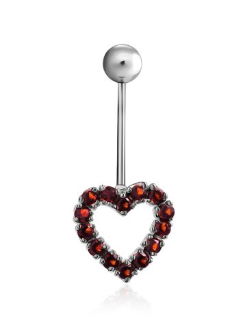 Cute Heart Motif Silver Garnet Navel Piercing, image 