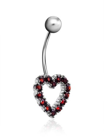 Cute Heart Motif Silver Garnet Navel Piercing, image , picture 3