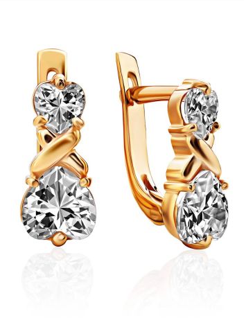 Heart Motif Gilded Silver Crystal Earrings, image 
