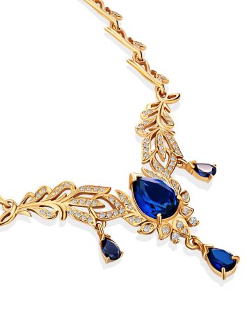 Feather Motif Gilded Silver Blue Spinel Necklace, Length: 50, image , picture 3
