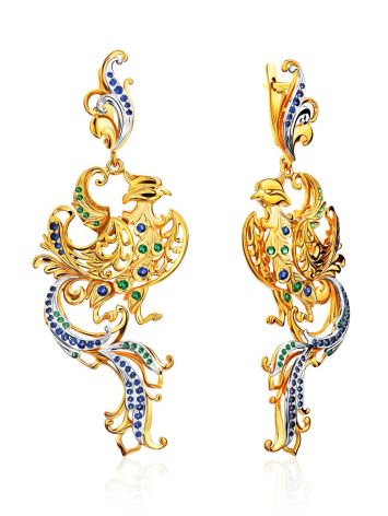 Phoenix Motif Gilded Silver Dangle Earrings, image 