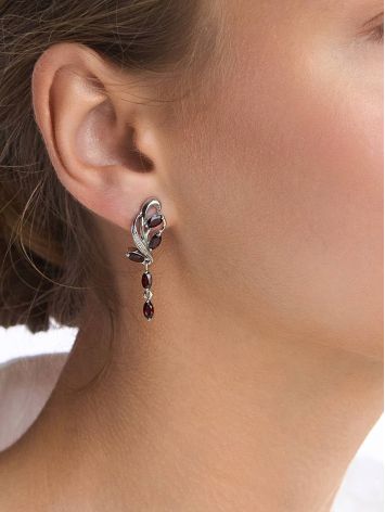 Curvaceous Silver Garnet Dangle Earrings, image , picture 3