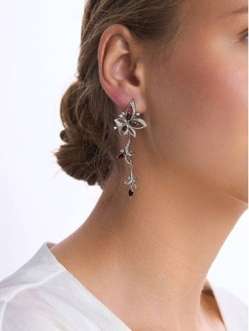 Ultra Feminine Silver Garnet Dangle Earrings, image , picture 3