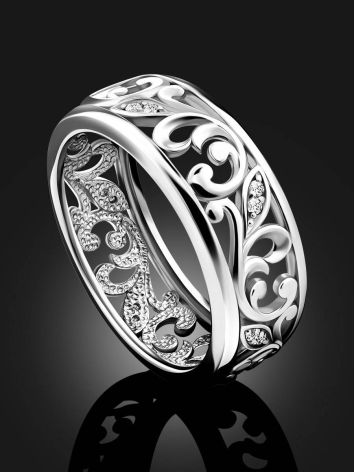 Ornate Silver Crystal Band Ring, Ring Size: 6 / 16.5, image , picture 2