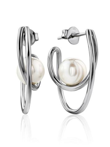 Curvaceous Silver Pearl Stud Earrings The Palazzo, image 
