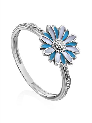 Silver Enamel Daisy Motif Ring, Ring Size: 6 / 16.5, image 