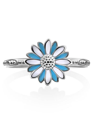 Silver Enamel Daisy Motif Ring, Ring Size: 6 / 16.5, image , picture 4