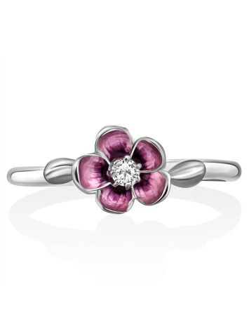 Silver Enamel Cherry Blossom Motif Ring, Ring Size: 6 / 16.5, image , picture 4