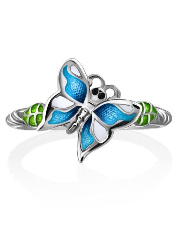 Cute Silver Enamel Butterfly Motif Ring, Ring Size: 6.5 / 17, image , picture 4