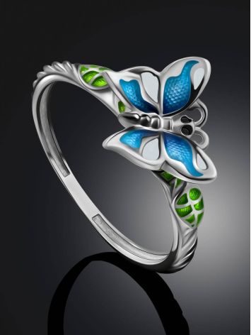 Cute Silver Enamel Butterfly Motif Ring, Ring Size: 6.5 / 17, image , picture 2