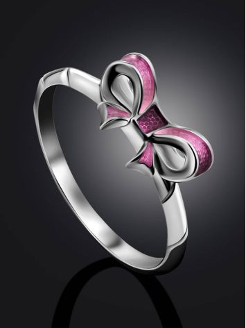Bow Motif Silver Enamel Ring, Ring Size: 6 / 16.5, image , picture 2