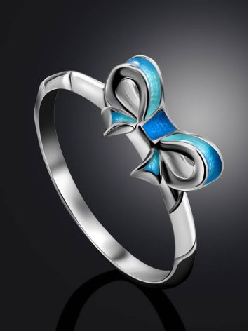 Cute Bow Motif Silver Enamel Ring, Ring Size: 6 / 16.5, image , picture 2