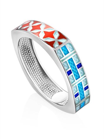 Mosaic Design Silver Enamel Ring, Ring Size: 9 / 19, image 