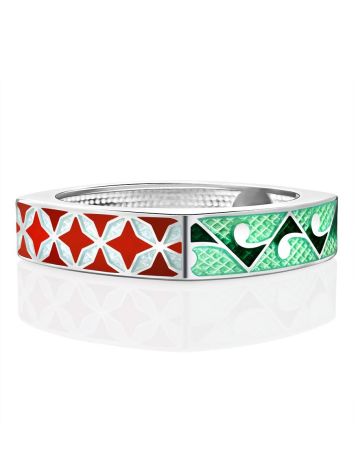 Mosaic Design Silver Enamel Ring, Ring Size: 9 / 19, image , picture 3
