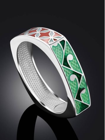 Mosaic Design Silver Enamel Ring, Ring Size: 9 / 19, image , picture 2