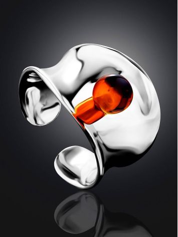 Fashionable Silver Amber Adjustable Ring The Palazzo, Ring Size: Adjustable, image , picture 2