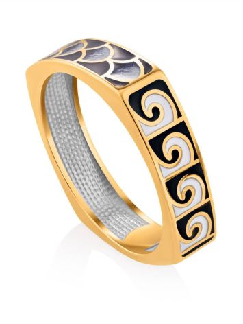 Grecian Pattern Gilded Silver Enamel Ring, Ring Size: 9 / 19, image 