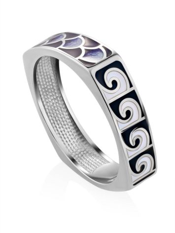 Geometric Silver Enamel Ring, Ring Size: 8 / 18, image 
