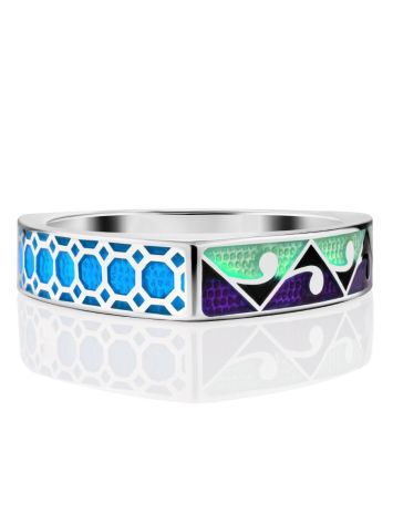 Designer Silver Enamel Ring, Ring Size: 8.5 / 18.5, image , picture 3