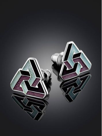 Triangle Silver Enamel Stud Earrings, image , picture 2