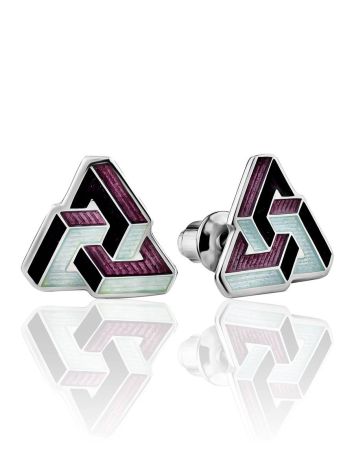 Triangle Silver Enamel Stud Earrings, image 