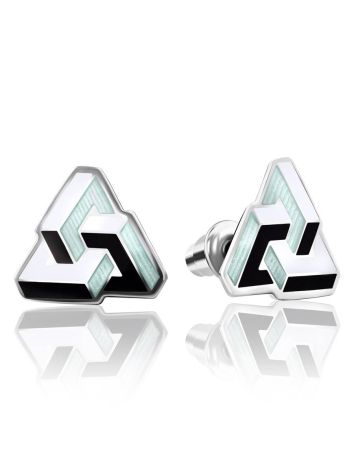 Geometric Silver Enamel Stud Earrings, image 