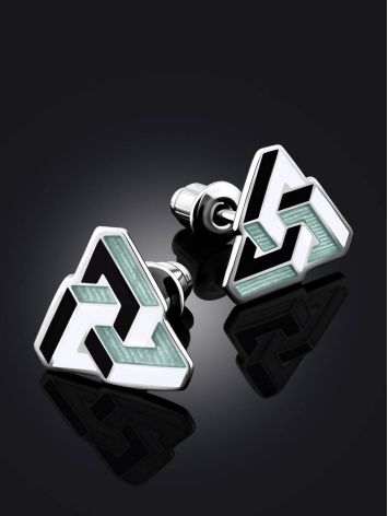 Geometric Silver Enamel Stud Earrings, image , picture 2