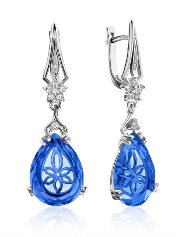 Luminous Blue Quartz Drop Earrings, image 