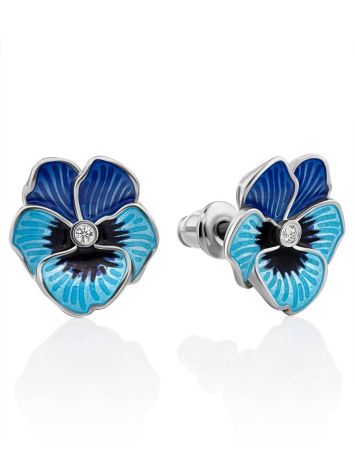 Cute Blue Enamel Floral Stud Earrings, image 