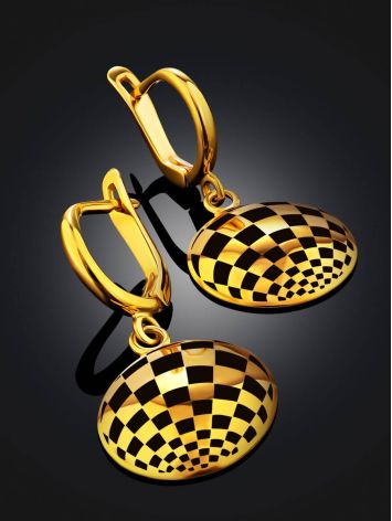 Checkerboard Pattern Gilded Silver Enamel Earrings, image , picture 2
