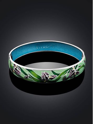 Silver Enamel Iris Motif Bangle Bracelet, image , picture 2