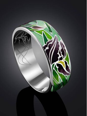 Silver Enamel Iris Motif Band Ring, Ring Size: 8.5 / 18.5, image , picture 2