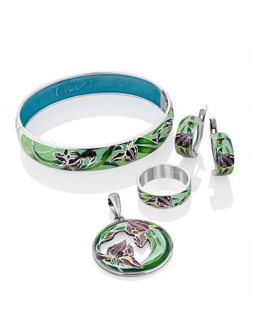 Silver Enamel Iris Motif Band Ring, Ring Size: 8.5 / 18.5, image , picture 5