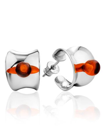 Boho Chic Silver Amber Stud Earrings The Palazzo, image 