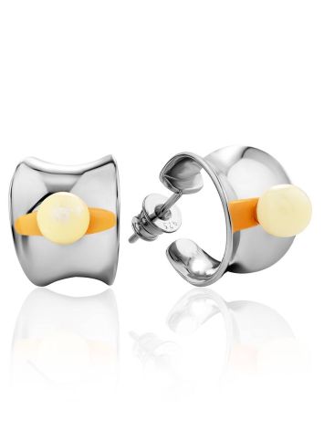 Chic Silver Amber Half Hoop Earrings The Palazzo, image 