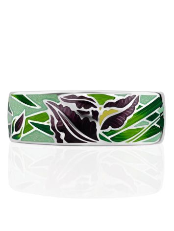 Silver Enamel Iris Motif Band Ring, Ring Size: 8.5 / 18.5, image , picture 4