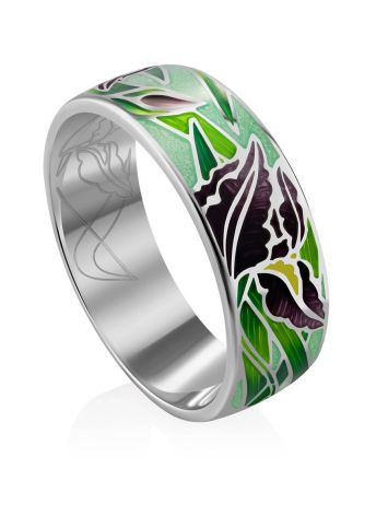 Silver Enamel Iris Motif Band Ring, Ring Size: 8.5 / 18.5, image 