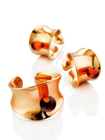 Rose Gold Plated Silver Amber Stud Hoop Earrings The Palazzo, image , picture 3