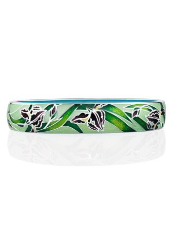 Silver Enamel Iris Motif Bangle Bracelet, image , picture 4