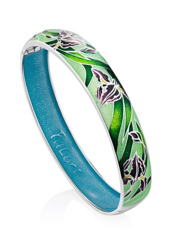 Silver Enamel Iris Motif Bangle Bracelet, image 