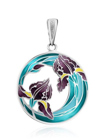 Silver Enamel Floral Design Pendant, image 