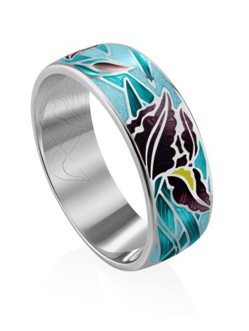Silver Enamel Floral Band Ring, Ring Size: 9 / 19, image 