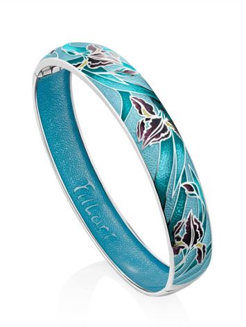 Silver Enamel Floral Motif Bangle Bracelet, image , picture 4