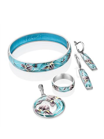Silver Enamel Floral Motif Bangle Bracelet, image , picture 5