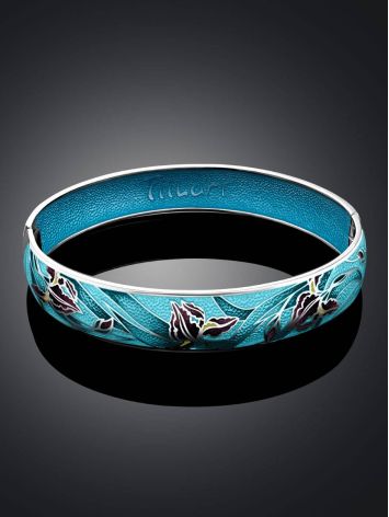 Silver Enamel Floral Motif Bangle Bracelet, image , picture 2