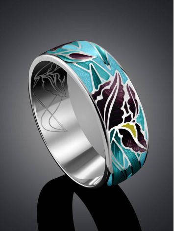 Silver Enamel Floral Band Ring, Ring Size: 9 / 19, image , picture 2