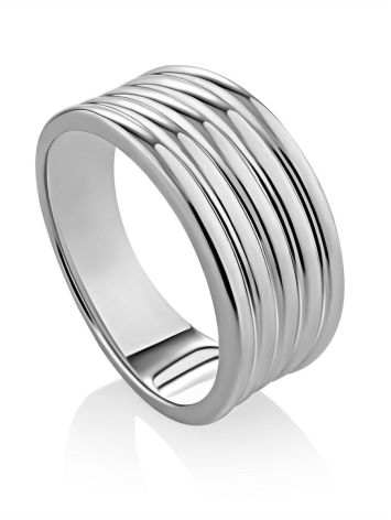 Ribbed Silver Band Ring The ICONIC, Ring Size: 6.5 / 17, image 