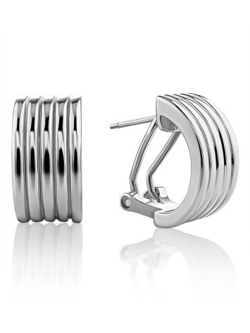 Chunky Ribbed Silver Earrings The ICONIC, image 