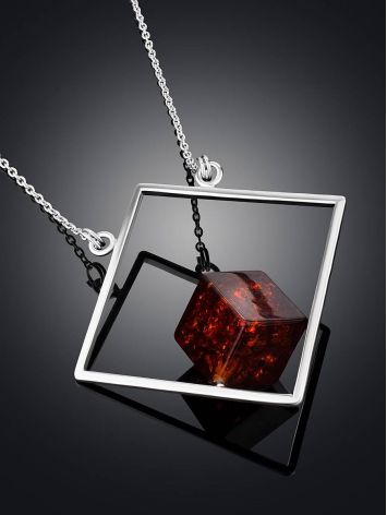 Geometric Design Silver Amber Necklace The Sugar, Length: 45, image , picture 2